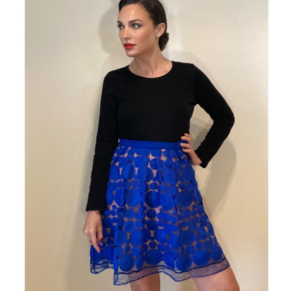 Eva Franco Alabastru Lace Polkadot Mini Skirt Electric Blue ~ Sz 2 Anthropologie